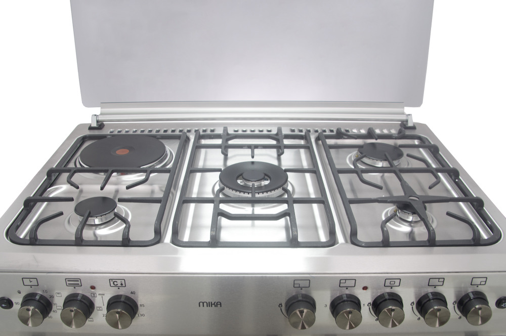 Mika Standing Cooker,  90cm x 60cm,  4 Gas Burner + 1 Electric Plate,  Gas Compartment WOK Burner