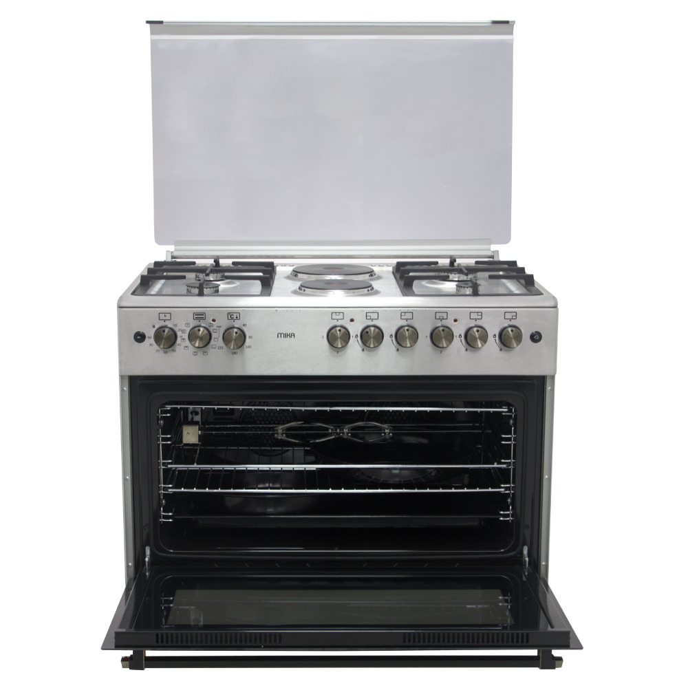 Mika Standing Cooker,  90cm X 60cm,  4 + 2,  Electric Oven,  Half Inox