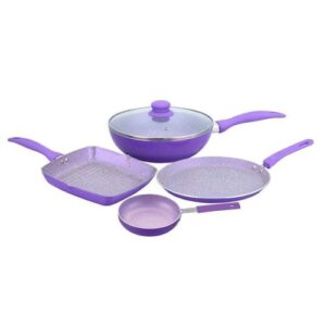Wonderchef - Celebration Non-Stick Cookware Set, 5Pc (Wok With Lid, Mini Fry Pan)-Purple