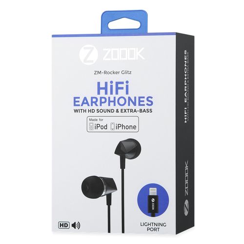 ZOOOK – ZM-Rocker Glitz – Wired Earphones with Lightning Pin – Black