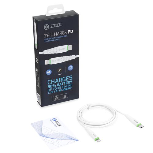 ZOOOK – ZF-iCharge PD – Type C To IPhone Lightning Charge And Sync Cable – White